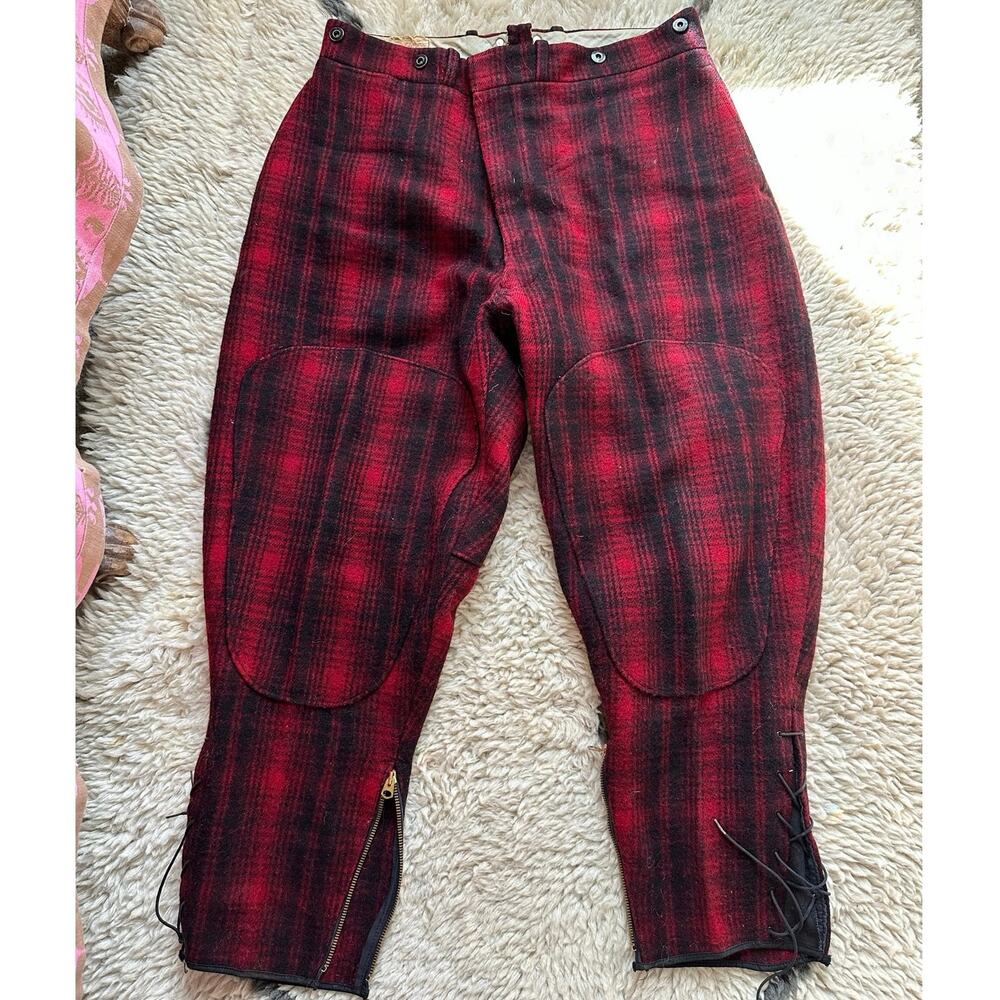 Vintage WOOLRICH Mackinaw Wool Hunting Pants Breech plaid Buffalo Oxblood USA